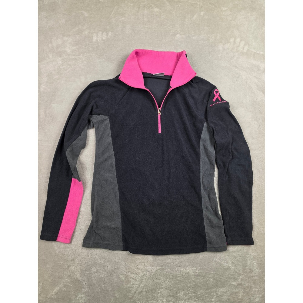 Columbia 1/4 Zip Sweater Womens Small Black Pink Breast Cancer Awareness Fleece